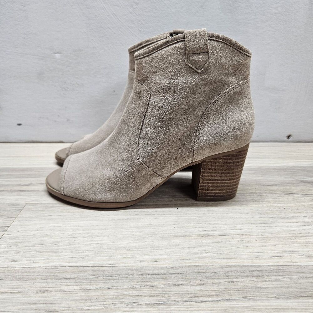 Crown Vintage Tan Bootie Womens Size 8 Leather Block Heel Peep Toe Boot